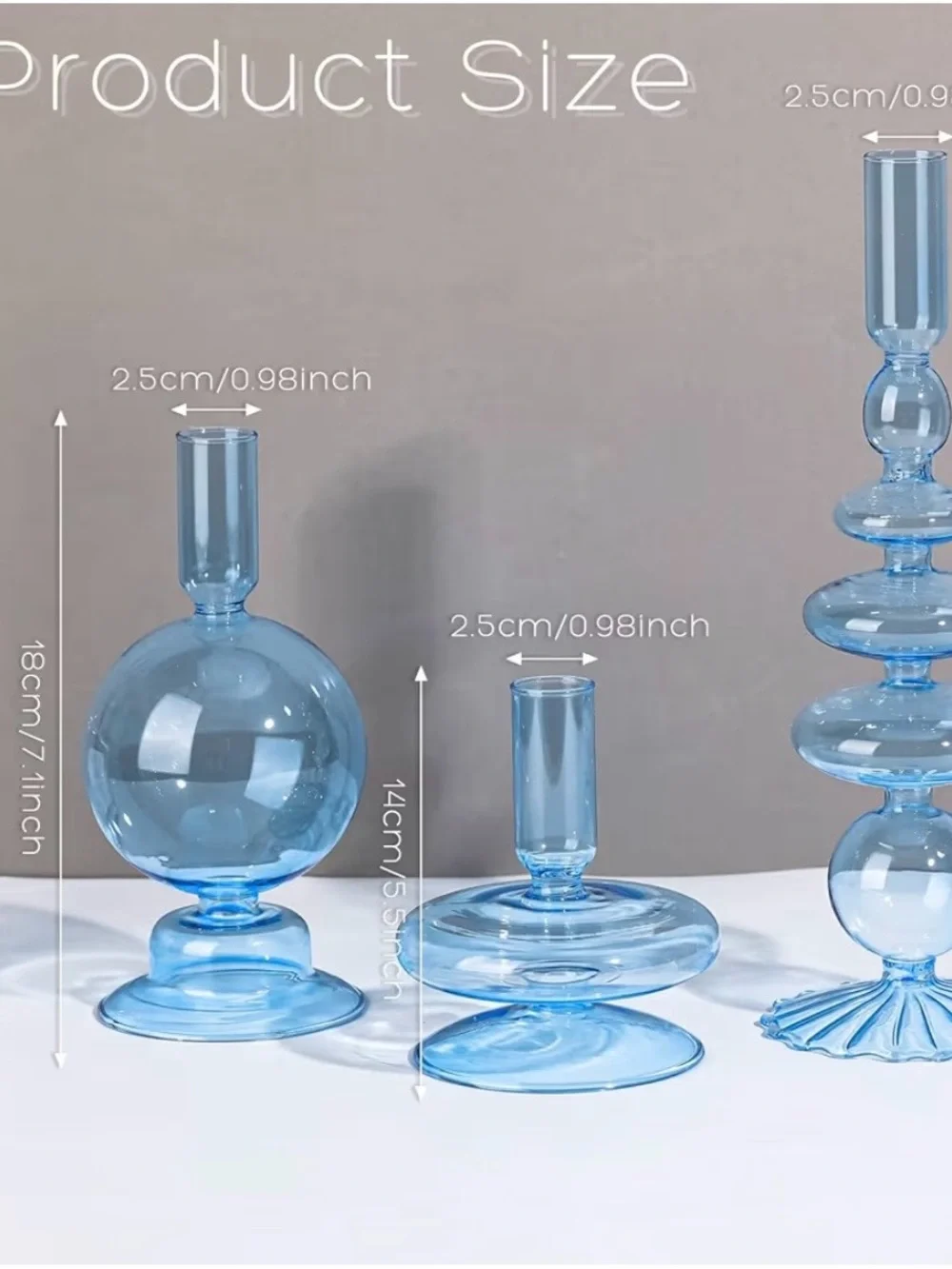 Set of 3 Wavy Taper Glass Candle Holders